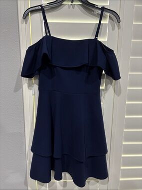 B Darlin Navy Off-Shoulder Ruffle Mini Dress